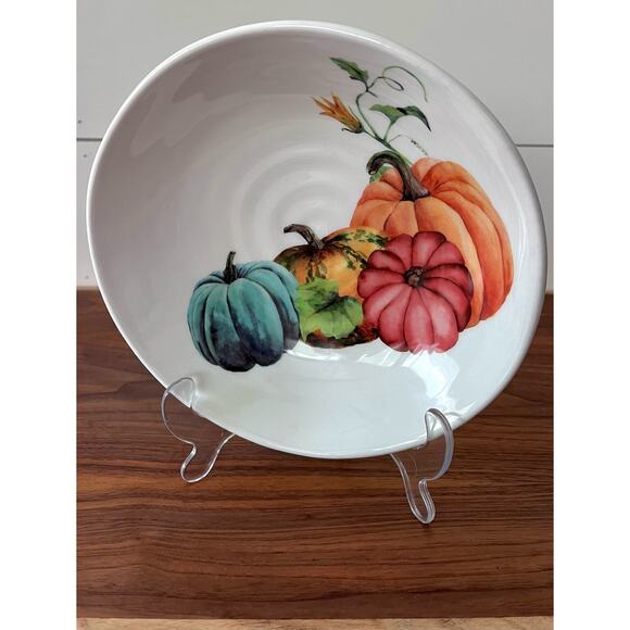 Ceramica Cuore Ivory Pasta Bowl Multicolored Pumpkins 9” Replacement Italy - Picture 4 of 8
